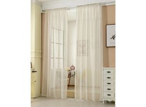 4063425060833 - 2er-Set Gardinen transparent mit Kräuselband Leinen Optik creme 140x245 cm - creme - Woltu