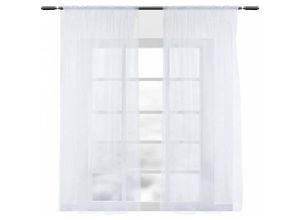 4063425061076 - Vorhänge mit Kräuselband Stores Gardinen Weiß kurz transparent 140x175cm (BxH) 2er Set Gardinen Fensterschals Voile für Wohnzimmer Schlafzimmer