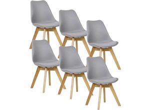 4063425061373 - Woltu - 6er Set Esszimmerstühle Küchenstuhl Design Stuhl Esszimmerstuhl Kunstleder Holz Sitzfläche aus Kunstleder Grau - grau