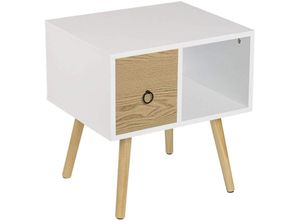 4063425065678 - Woltu - Nachttisch Nachtkommode Nachtschrank Beistelltisch Sofatisch mit Schublade und Offenem Fach mit Beinen Holz Weiß 48x40x50cm(BxTxH) - weiß