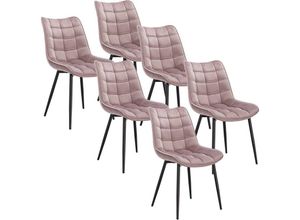 4063425075530 - 6 x Esszimmerstühle 6er Set Esszimmerstuhl Küchenstuhl Polsterstuhl Design Stuhl mit Rückenlehne mit Sitzfläche aus Samt Gestell aus Metall Rosa