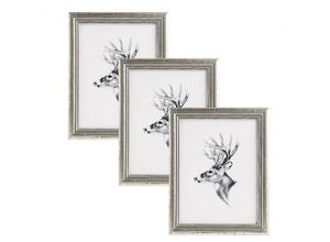 4063425088448 - 3er Set 40x50cm Bilderrahmen Artos Stil Holz Rahmen Fotogalerie Glasscheibe Silber - silber