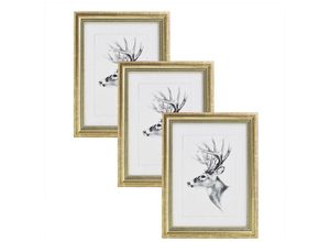 4063425088516 - 3er Set 30x45cm Bilderrahmen Artos Stil Holz Rahmen Fotogalerie Glasscheibe Gold - gold - Woltu