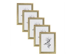 4063425088837 - 5er Set 30x45cm Bilderrahmen Artos Stil Holz Rahmen Fotogalerie Glasscheibe Gold - gold - Woltu