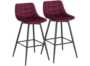 4063425093770 - Barhocker 2er Set Designer Barstuhl Hocker Tresenhocker Bistrohocker mit Fußstütze Samt Metallbeine bordeaux - bordeaux