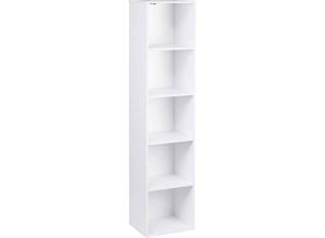 4063425096795 - Bücherregal mit 5 Fächern Standregal Weiß Würfelregal freistehendes Regal Büroregal Aktenregal aus Holzwerkstoff 30x132x24 cm (BxHxT) - Woltu