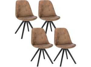 4063425114963 - 4 x Esszimmerstühle 4er Set Esszimmerstuh Sitzfläche aus Stoffbezug Design Stuhl Küchenstuhl Holzgestell Antiklederoptik Dunkelbraun - Woltu