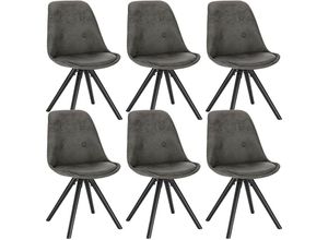 4063425114970 - 6 x Esszimmerstühle 6er Set Esszimmerstuh Sitzfläche aus Stoffbezug Design Stuhl Küchenstuhl Holzgestell Antiklederoptik Anthrazit - anthrazit