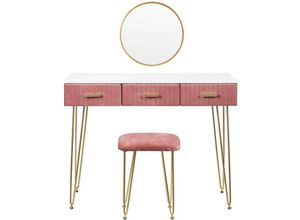 4063425122630 - Woltu - Schminktisch mit Hocker Spiegel Frisiertisch mit Schubladen Große Tischplatte 100x40cm Modern Kosmetiktisch für Schlafzimmer Rosa - rosa