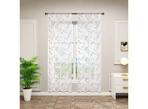 4063425123842 - Gardinen transparent Blumen Stickerei mit Kräuselband Leinen Optik(2 Stücke) grau 140x175 cm - grau - Woltu