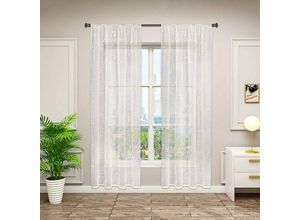 4063425123903 - Gardinen transparent Blumen Stickerei mit Kräuselband Leinen Optik(2 Stücke) beige 140x225 cm - beige - Woltu