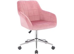 4063425124825 - Woltu - Bürohocker Rollhocker mit Rückenlehne und Armlehnen aus Samt rosa - rosa