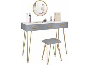 4063425129103 - Woltu - Schminktisch mit Hocker Spiegel Frisiertisch mit Schubladen Große Tischplatte 100x40cm Modern Kosmetiktisch für Schlafzimmer Grau - grau