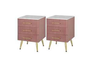 4063425131120 - Woltu - 2er Set Nachttisch Nachtschrank für Boxspringbett Kommode mit Schubladen aus Massivholz einfache Montage Stabil 405x41x62cm Rosa