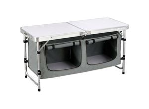 4063425132912 - Campingtisch Campingschrank Höhenverstellbar mit Stauraum Weiß+grau - Weiß+grau - Woltu