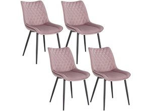 4063425133636 - Woltu - Esszimmerstühle 4er Set Küchenstuhl Polsterstuhl Wohnzimmerstuhl Sessel mit Rückenlehne Sitzfläche aus Samt Metallbeine Rosa - rosa