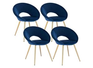 4063425133803 - Woltu - 4 x Esszimmerstühle 4er Set Esszimmerstuhl Küchenstuhl Polsterstuhl Design Stuhl mit Sitzfläche aus Samt Gestell aus Metall Blau - blau