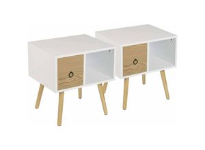 4063425134145 - Woltu - 2er-Set Nachttisch mit Schublade & offenem Fach 48x40x50cm weiß - weiß 4063425134145 - Woltu - 2er-Set Nachttisch mit Schublade & offenem Fach 48x40x50cm weiß - weiß