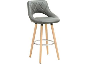 4063425134862 - 1 x Barhocker 1 Stück Barstuhl aus Leinen Holzgestell mit Lehne + Fußstütze Design Stuhl Küchenstuhl Optimal Komfort grau - grau - Woltu