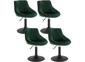 4063425135524 - Woltu - 4X Hocker Sitzhocker Barsessel Relaxsessel Loungesessel mit Rückenlehne höhenverstellbar Sitzfläche aus Samt Gestell aus Metall Dunkelgrün