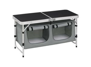 4063425139775 - Campingtisch Campingschrank Höhenverstellbar mit Stauraum Schwarz+grau - Schwarz+grau - Woltu