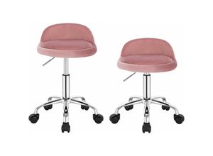 4063425146278 - 2X Bürohocker mit Rollen Drehhocker höhenverstellbar Sitzhöhe 43-545 cm rosa - rosa - Woltu