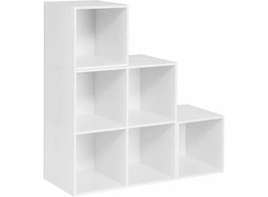 4063425147145 - Weißes Regal für Buch Spielzeug Bücherregal mit 6 Fächern Schrank für Wohnzimmer Schlafzimmer Raumteil aus Holzewerkstoff Würfelregal Stufenregal