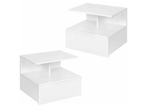 4063425171232 - Woltu - 2x Nachtschrank Nachttisch hängend Weiß Nachtkästchen offenem Fach Wandkonsole Hängeschrank Schweberegal 40x31x35 cm - Weiß