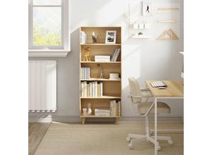 4063425186830 - Bücherregal Bücherschrank mit 5 Fächern Büroregal Aktenregal Standregal Aufbewahrungsregal für Wohnzimmer Arbeitszimmer 60x24x144cm Hell