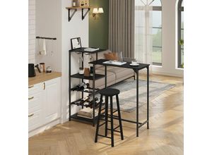 4063425187431 - Bartisch mit 4 Ablagen 2 Glashaltern Tresentisch Küchentisch Bistrotisch Hochtisch aus Metall Holzwerkstoff Schwarz - Schwarz