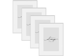 4063425189251 - Woltu - 4er Bilderrahmen 10x15cm Fotorahmen mit Ständer Aluminium Silber Matt Posterrahmen mit Passepartout Aufhängen Aufstellen Metall Rahmen mit