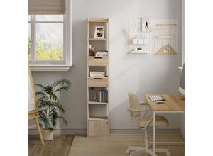 4063425190677 - Bücherregal mit 6 Ablagen 2 Schubladen 1 Tür Standregal Bücherschrank Büroregal Aufbewahrungsregal aus Holzwerkstoff für Wohnzimmer Schlafzimmer