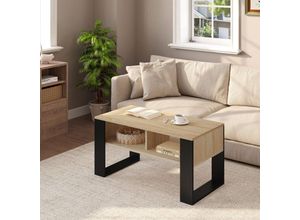 4063425193517 - Couchtisch Beistelltisch Sofatisch Kaffeetisch mit Stauraum für Wohnzimmer Helle Eiche Schwarz - Hell Eiche - Woltu