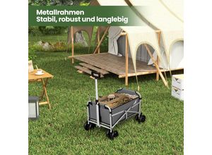 4063425194545 - Bollerwagen Faltbar mit Bremsen Doppelrädern Handwagen Transportwagen Gartenanhänger bis 80 kg belastbar für Garten Strand Camping Dunkelgrau