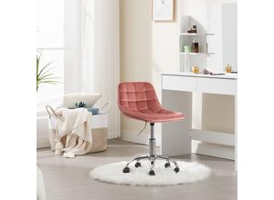 4063425194873 - Woltu - Bürostuhl Arbeitshocker Schminkstuhl mit Rollen 360° drehbar höhenverstellbar Sitzhocker aus Samt niedriger Barhocker ergonomisch Rosa