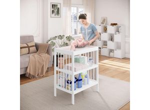 4063425196280 - Wickeltisch Baby Wickelregal Wickelkommode mit 2 Ablagen Wickelstation Aufbewahrungsregal für Kinderzimmer Wohnzimmer 75x92x51 cm Weiß - Woltu