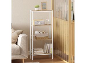 4063425201885 - Bücherregal Standregal Nischenregal mit 4 Ebenen Gewürzregal stehend Leiterregal für Küche Wohnzimmer Holzwerkstoff Metall 50x110x20cm