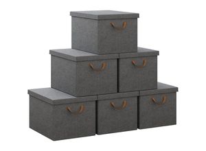 4063425208938 - 6er Aufbewahrungsbox mit Deckel Faltbare Stoffbox mit Griff 51L Aufbewahrungswürfel Ordnungsboxen Kisten für Kleidung Bücher Grau 48x30x36 cm - Woltu