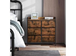 4063425210986 - Kommode Aufbewahrungsschrank mit 6 Schubladen aus Stoff Schubladenschrank Sideboard für Wohnzimmer Schlafzimmer Flur Metallrahmen Vintagebraun