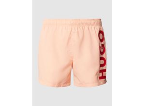 4063538185997 - HUGO - Abas - Kurze Badeshorts in hellem Pastellrot mit Logo