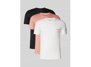 4063545507089 - Regular Fit T-Shirt aus Viskose mit Label-Print im 3er-Pack