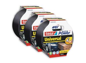 4063565026126 - Extra Power Universal Gewebeband im 3er Pack - Gewebeverstärktes Ductape zum Reparieren Befestigen Bündeln Verstärken oder Abdichten - Schwarz - 3