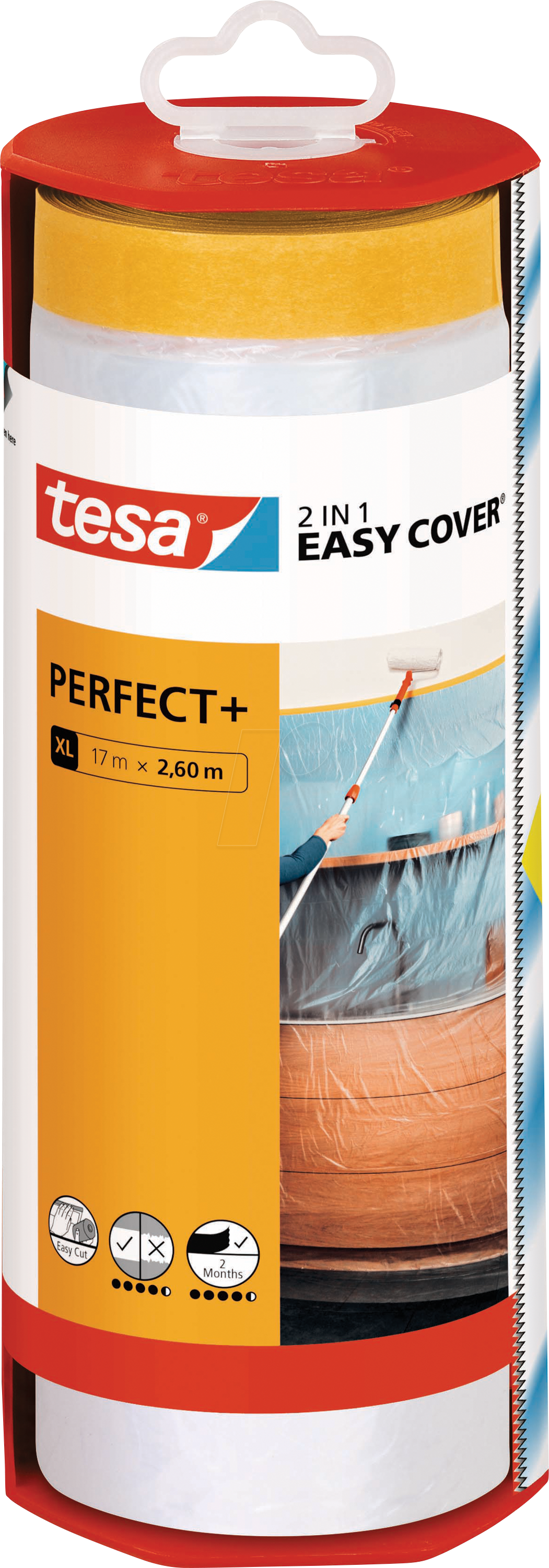 4063565092213 - tesa Easy Cover Perfect+ Dispenser XL - 2in1 Malerfolie mit Washi-Kreppband und Abroller - für saubere präzise Schnitte - mit Klingenabdeckung - 17