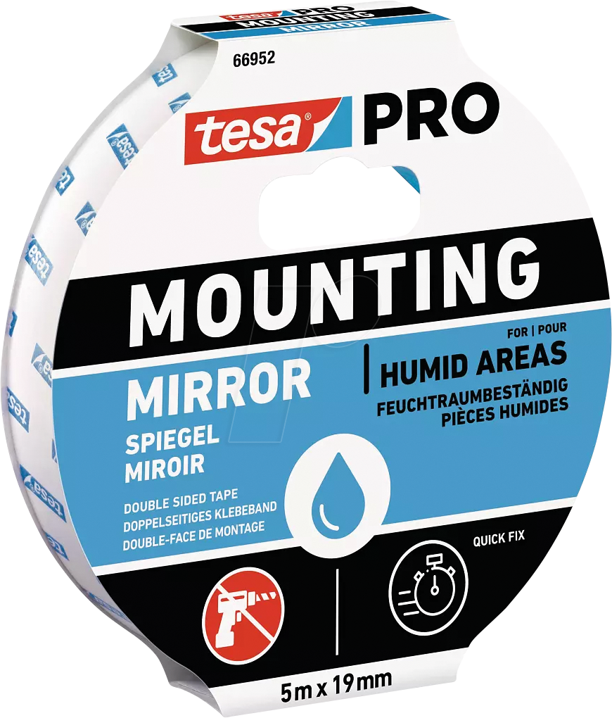 4063565115646 - Mounting pro Spiegel 66952-00001-00 Montageband Weiß (l x b) 5 m x 19 mm 1 St - Tesa