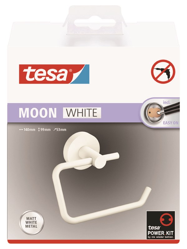 4063565127304 - tesa® MOON WHITE Toilettenpapierhalter matt weiß - Rollenhalter ohne Deckel für Bäder im Industrial Style und moderne Badezimmer - bohrfrei inkl