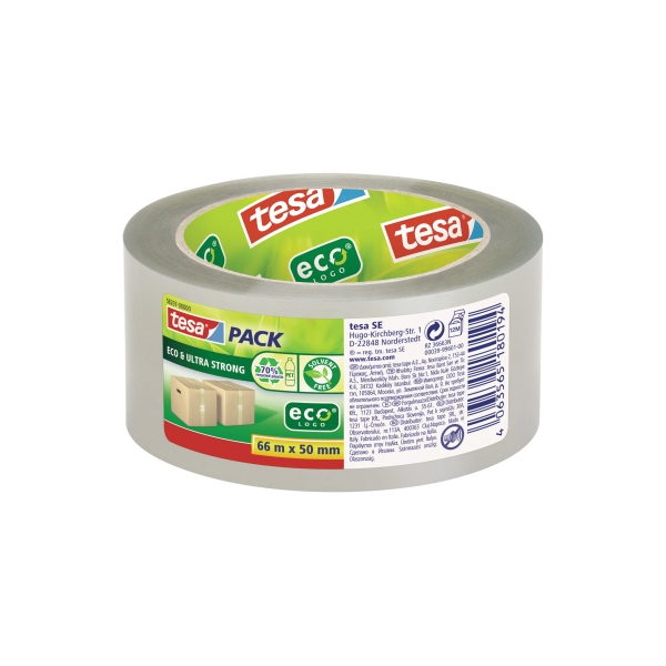 4063565180194 - Packband tesapack® Eco & Ultra Strong ecoLogo® 58297 extrastarke Haftkraft für Pakete bis 30 kg reißfest UV-beständig 70 % Recycling-PET transparent