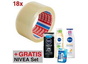 4063565243165 - AKTION tesa Packband tesapack® Strong transparent 500 mm x 660 m 18 Rollen + GRATIS NIVEA Set Basic