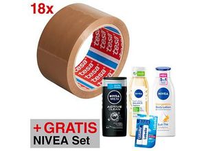 4063565243172 - AKTION tesa Packband tesapack® Strong braun 500 mm x 660 m 18 Rollen + GRATIS NIVEA Set Basic