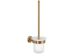 4063565243783 - Moon WC-Garnitur Set mit Halter & WC-Bürste in gebürsteter Bronze mit satiniertem Glas - selbstklebend aus PVD-beschichtetem Metall - ohne Bohren