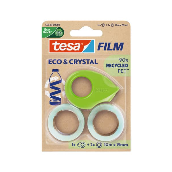 4063565252464 - tesa Klebebandabroller-Set tesafilm Eco & Crystal Grün Transparent 19 mm (B) x 10 m (L) PET (Polyethylenterephthalat)